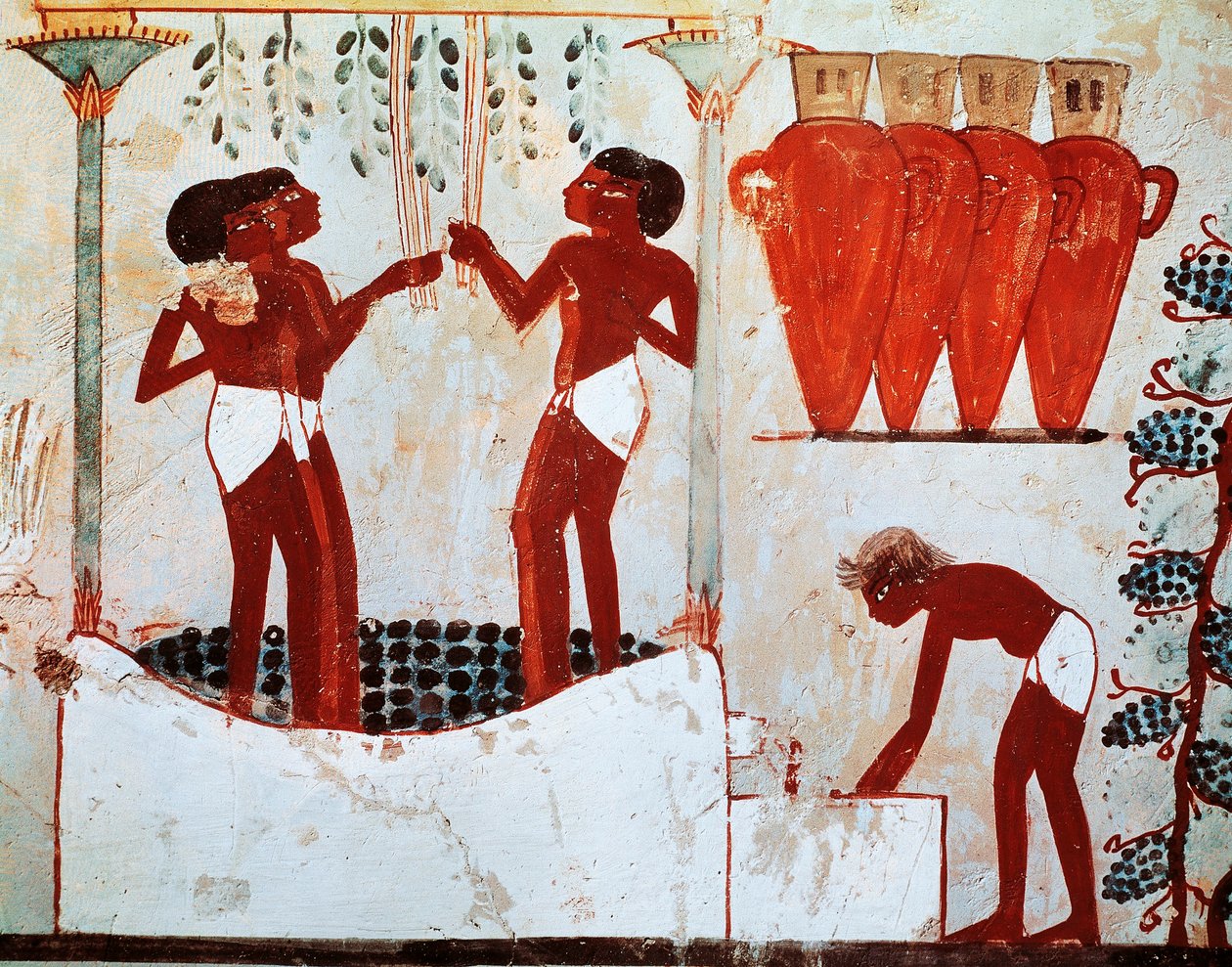 Illustrasjon av det landlige hverdagslivet: hønseplukking og druehøsting, kommer fra Nakht-graven i Theben av Egyptian 18th Dynasty