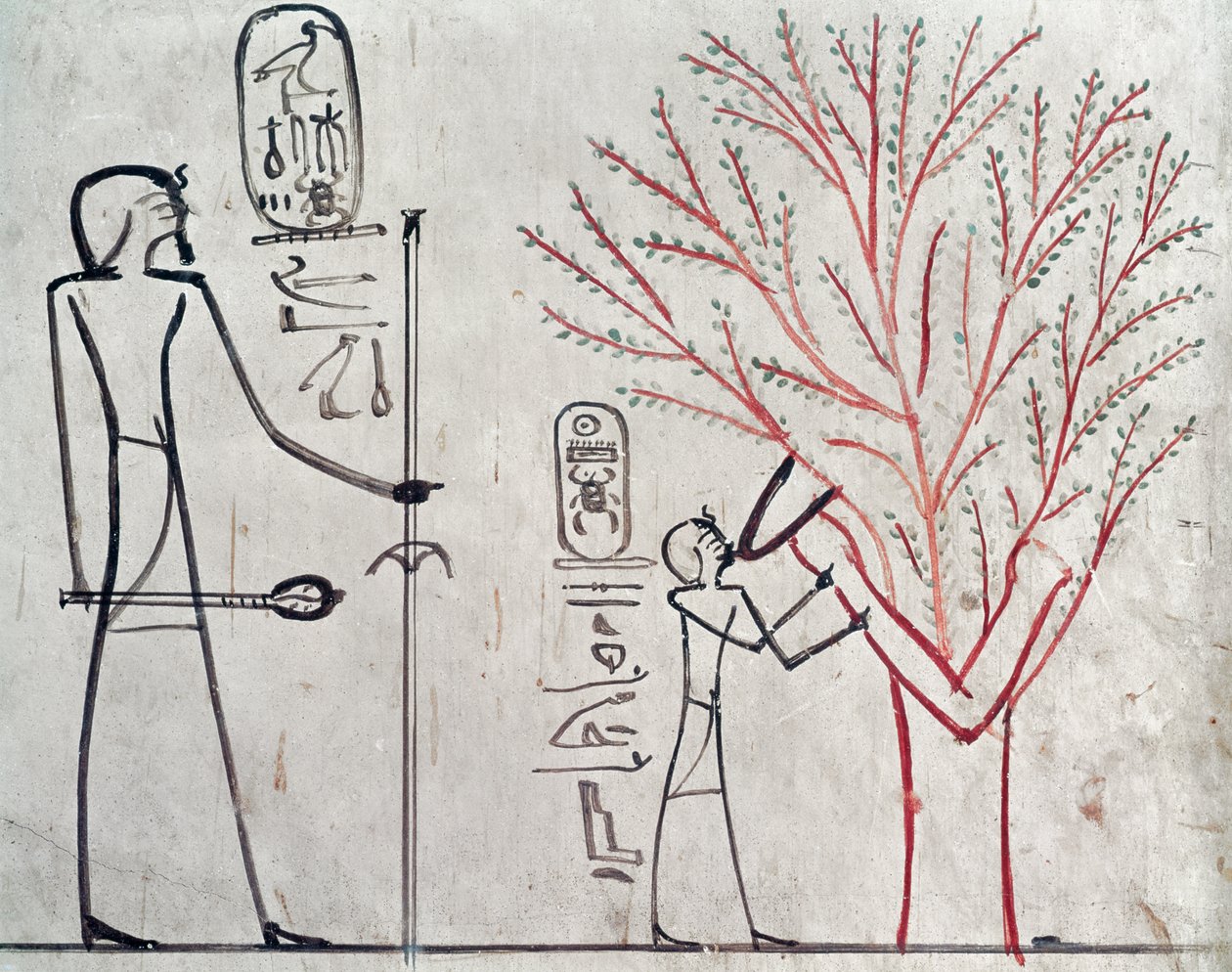 Isis omdannet til et platantræ som dier Tuthmosis III (ca. 1479-1425 f.Kr.) (veggmaleri) av Egyptian 18th Dynasty