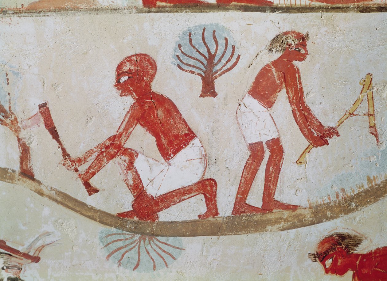 Arbeider og tømmerhogger på jobb, fra graven til Nakht, New Kingdom (veggmaleri) av Egyptian 18th Dynasty