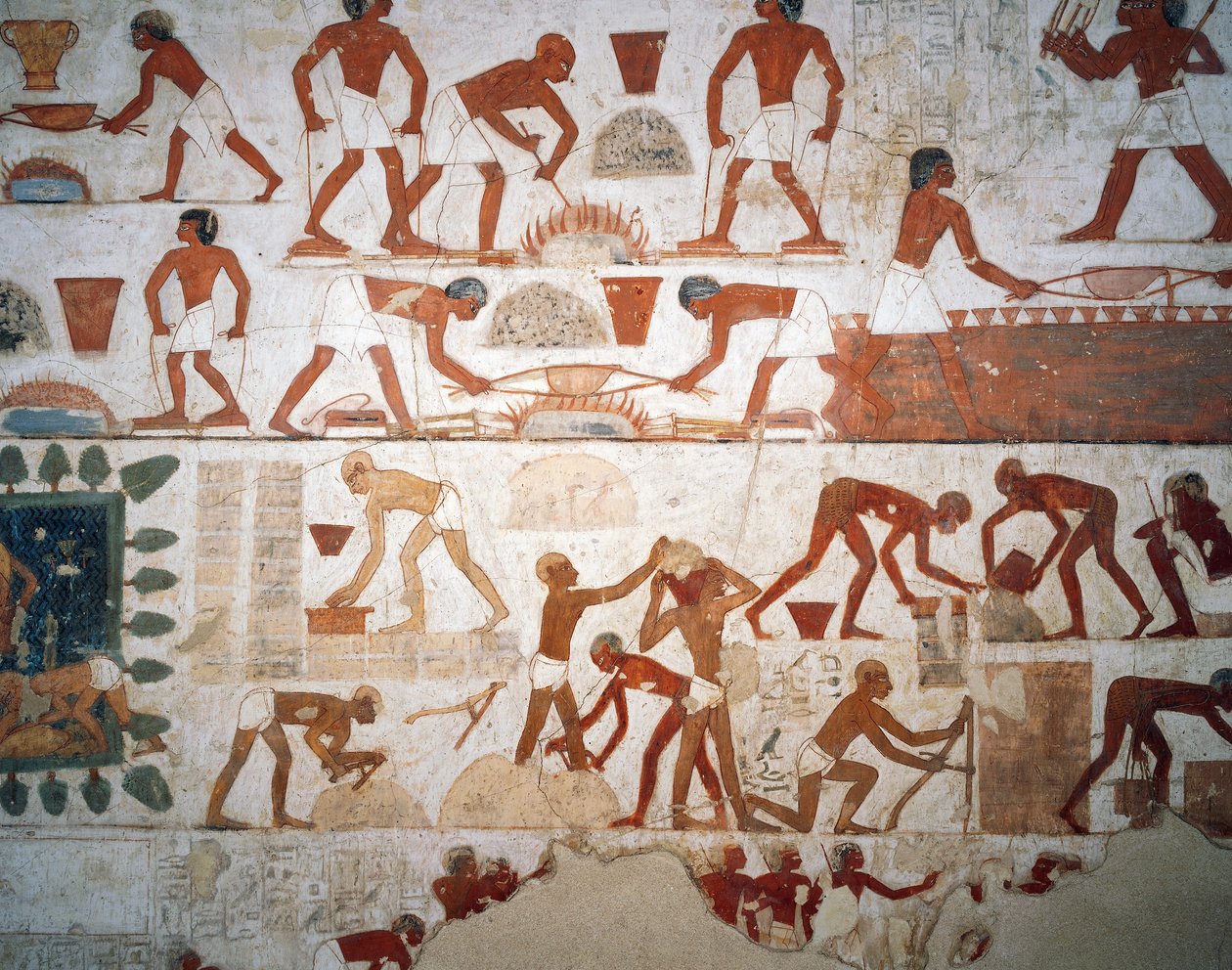 Metallbehandling og produksjon av murstein, freskomalerier, kapell, Tomb of Rekhmire (TT100), Sheikh Abd el-Qurna, Theben (Unescos verdensarvliste av Egyptian 18th Dynasty