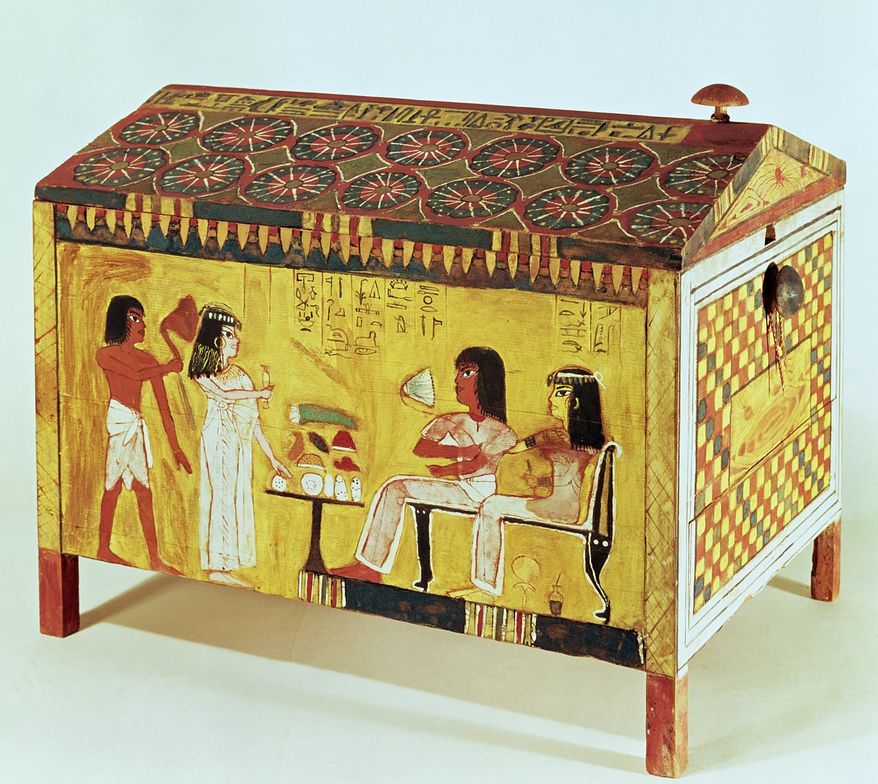 Malt kiste med en bankettscene fra graven til Kha (d.c.1390-52 f.Kr.) funnet i Deir el-Medina, New Kingdom (tre) av Egyptian 18th Dynasty