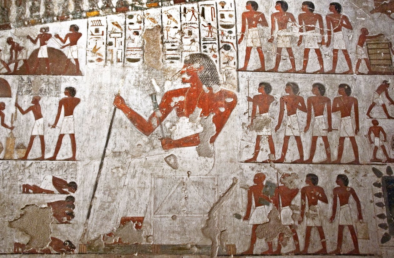 Maleri som dekorerer graven til Rekhmire, representert omgitt av hans tjenere (fresco) av Egyptian 18th Dynasty
