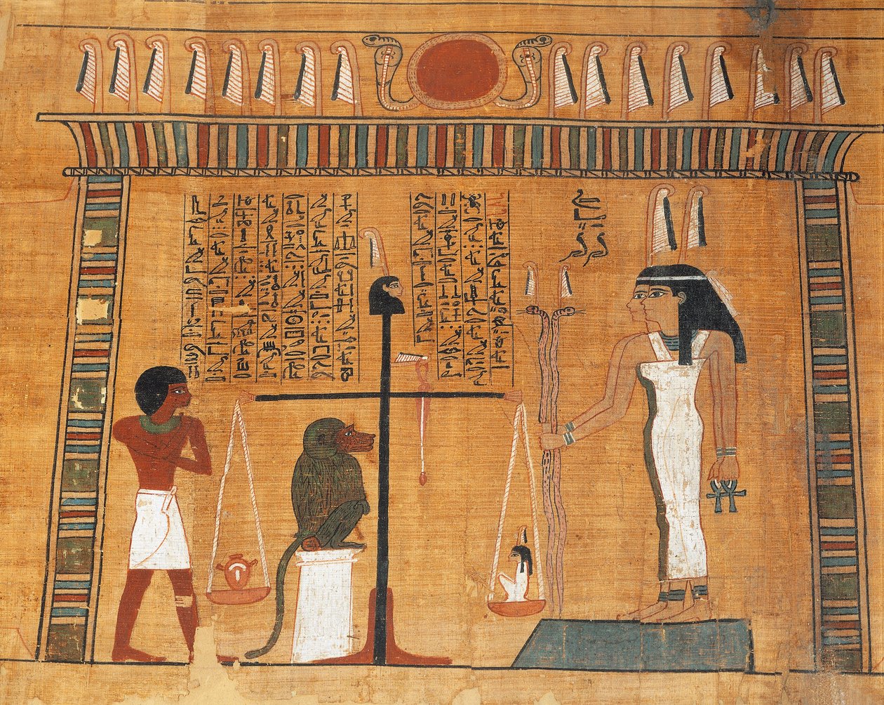 Papyrus of the Book of the Dead: den avdøde under rettssak for retten i Osiris av Egyptian 18th Dynasty