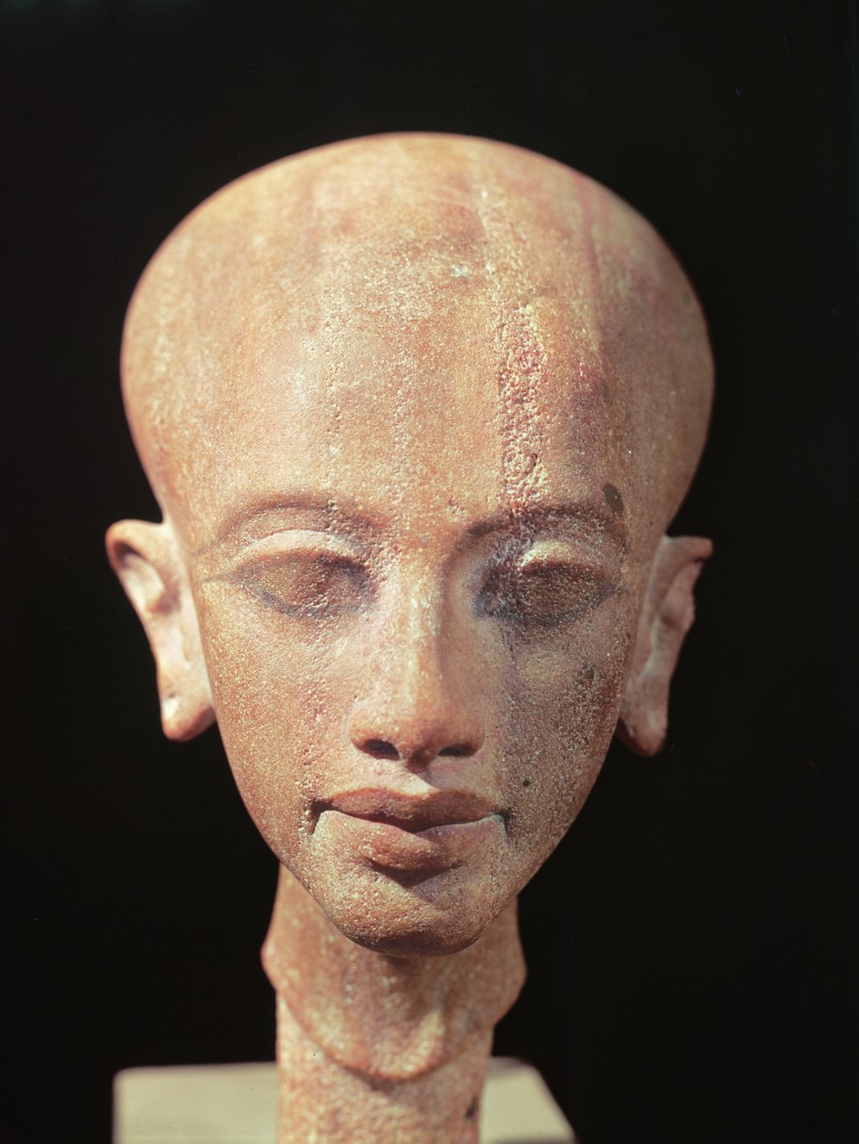 Portrettbyste av en datter av kong Akhenaten (1353-1337 f.Kr.) ca. 1375 f.Kr. (se også 160148) av Egyptian 18th Dynasty
