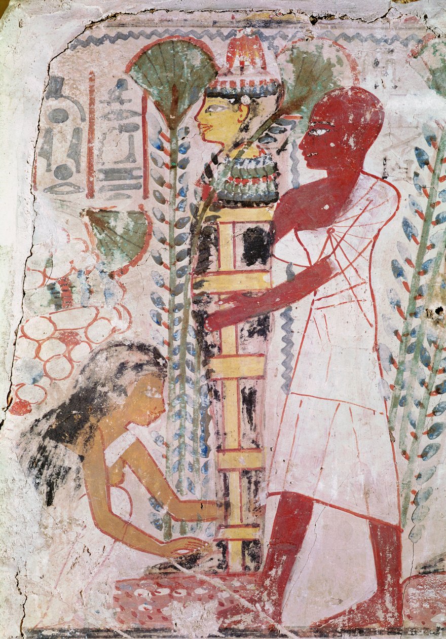 Forbereder en mumie for en renseseremoni, fra en grav i Theben, New Kingdom (veggmaleri) av Egyptian 18th Dynasty