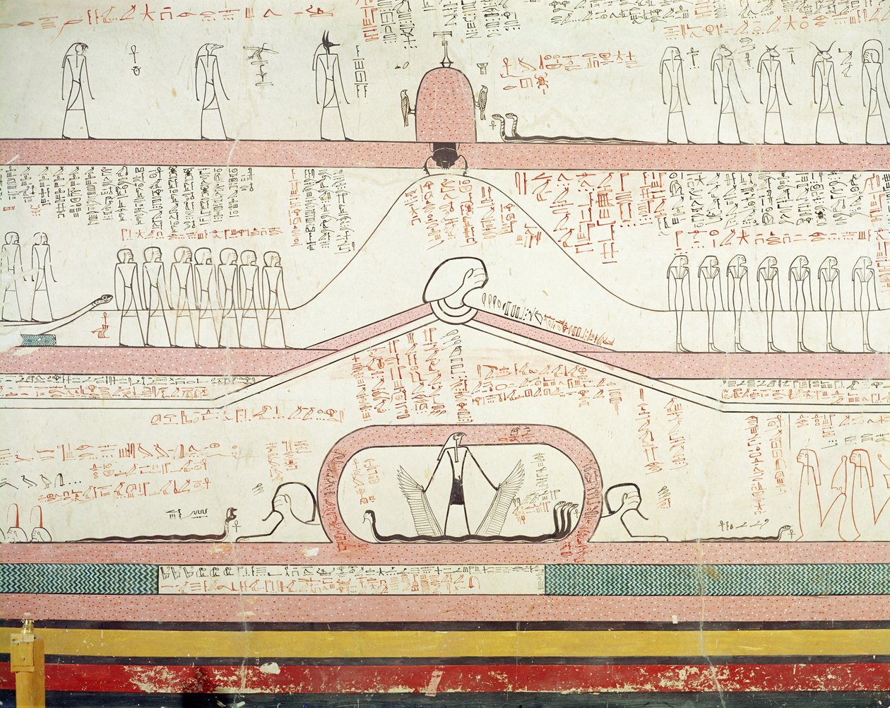 Scene fra Book of Amduat som viser reisen til underverdenen, New Kingdom (veggmaleri) av Egyptian 18th Dynasty