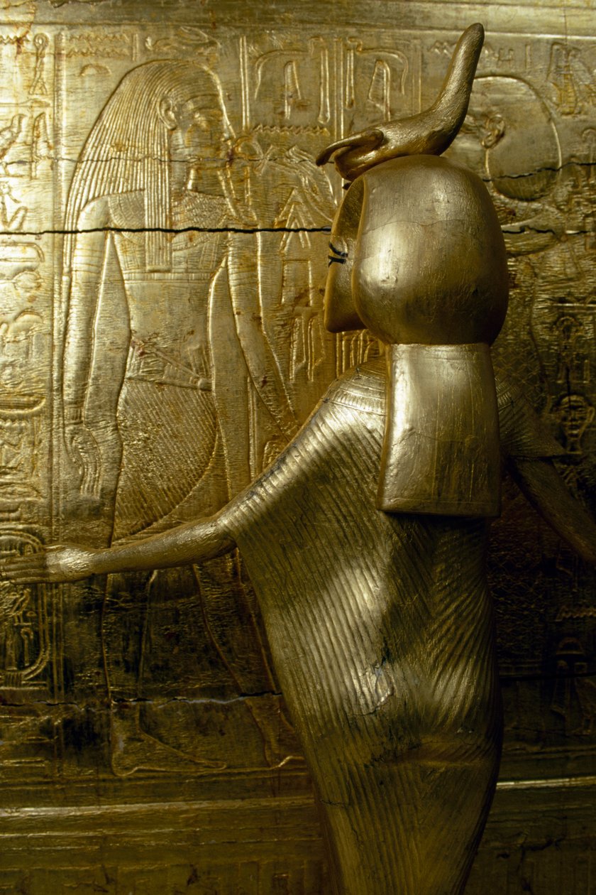 Statue av Selkhet, Detalj fra gulldekket kapell av Tutankhamon, fra Tutankhamons grav, egyptisk sivilisasjon, New Kingdom, Dynasti XVIII av Egyptian 18th Dynasty
