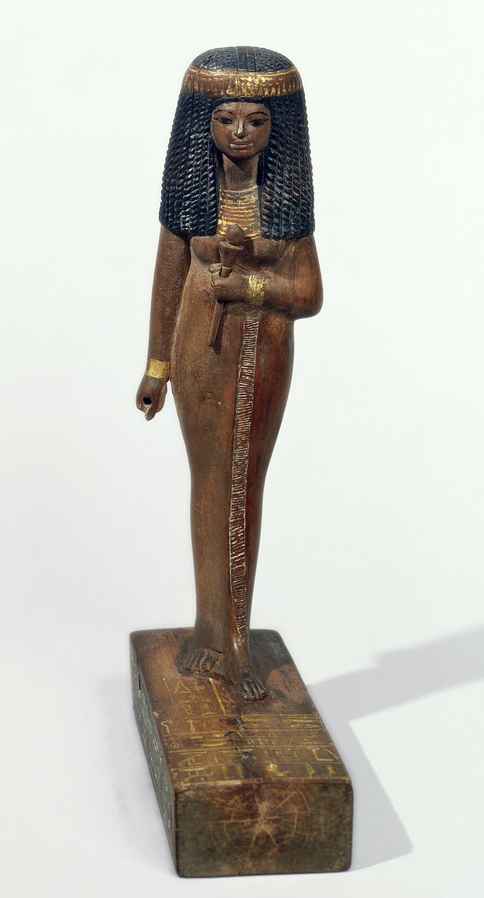 Statue of the Lady Nay, New Kingdom (furu med gullfiner) av Egyptian 18th Dynasty