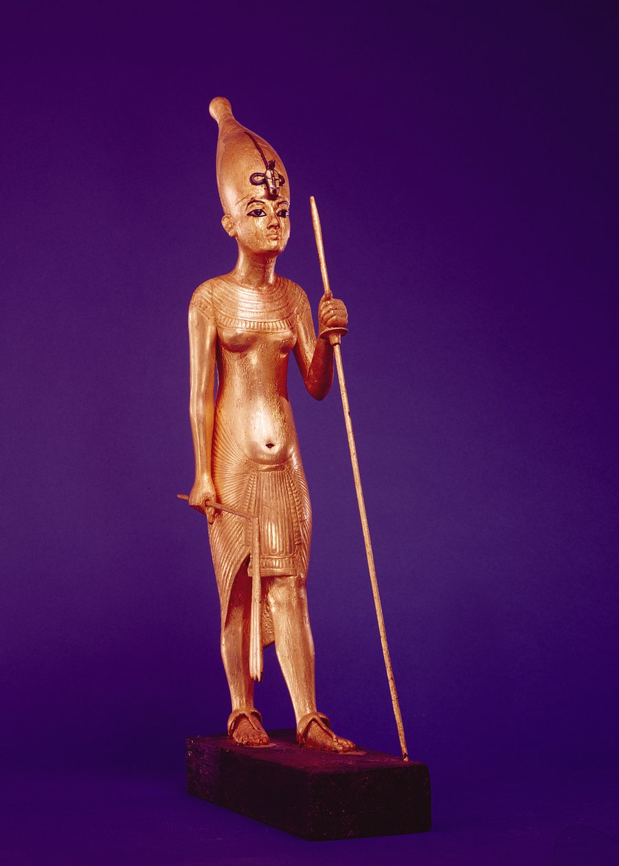 Statuett av kongen, fra Tutankhamons grav (ca. 1370-1352 f.Kr.) New Kingdom (forgylt tre) av Egyptian 18th Dynasty