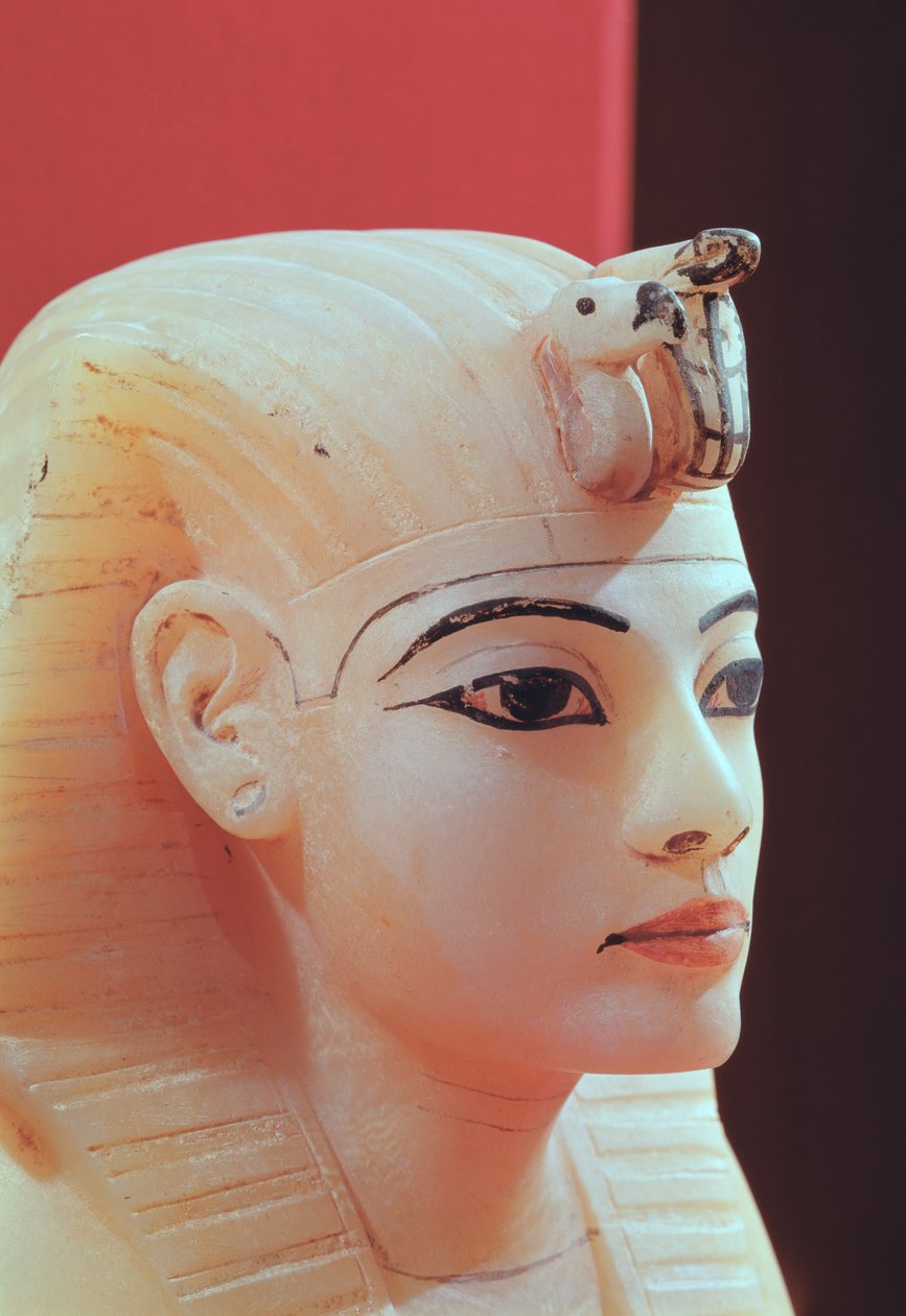 Stopper fra en av urnene, fra graven til Tutankhamon (ca. 1370-52 f.Kr.) New Kingdom (alabaster) av Egyptian 18th Dynasty