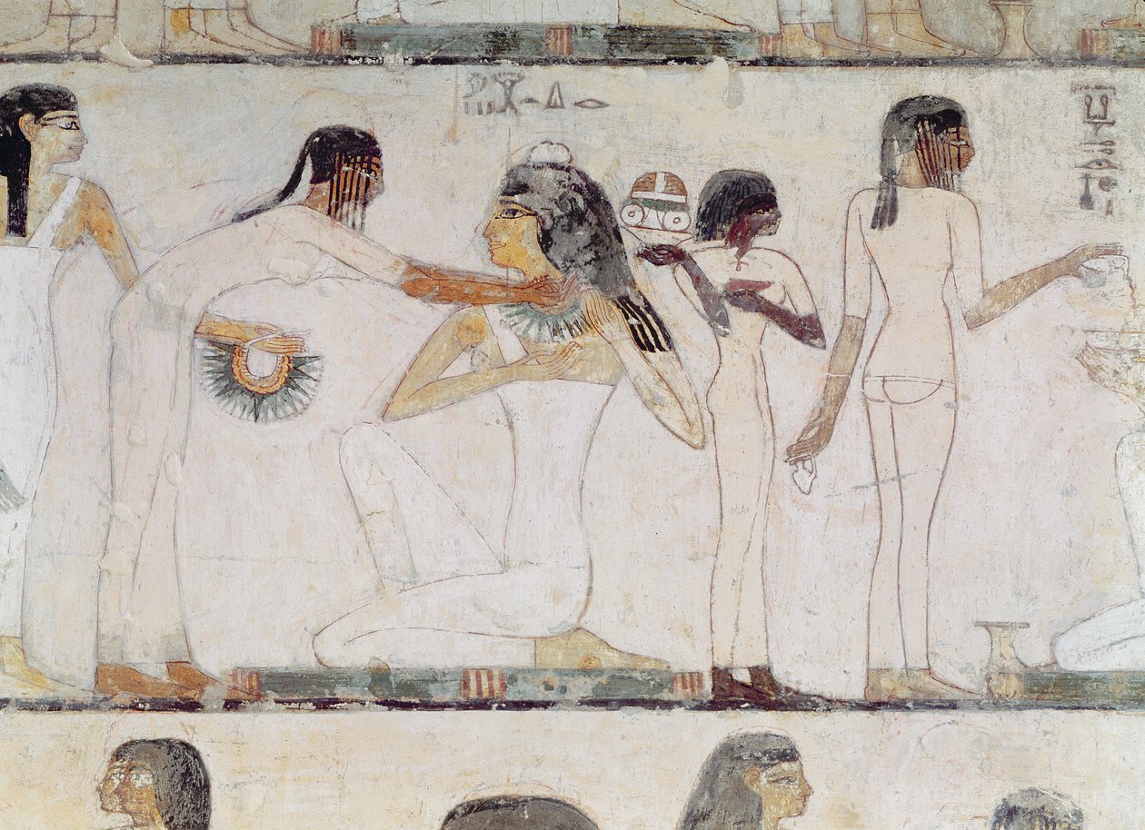 The Toilet of Noblewomen, fra graven til Rekhmire, vesir av Tuthmosis III og Amenhotep II, New Kingdom (veggmaleri) av Egyptian 18th Dynasty