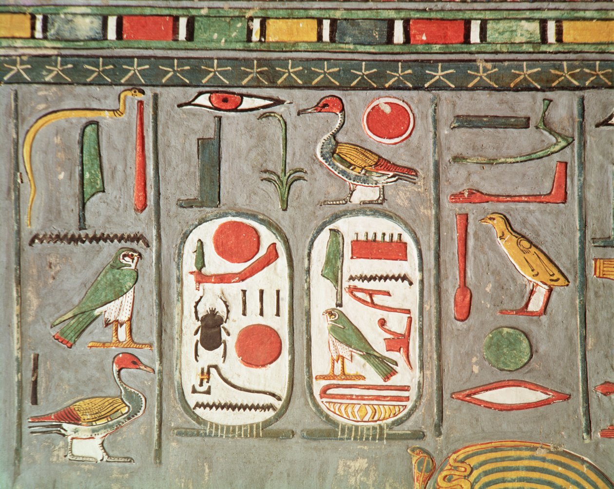 Kartusjen til kongen, fra Horemhebs grav (1323-1295 f.Kr.) New Kingdom (veggmaleri) av Egyptian 18th Dynasty