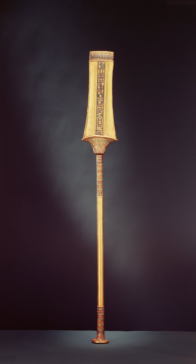 Det kongelige septeret, fra Tutankhamons grav (ca. 1370-1353 f.Kr.) Nytt rike (plategull med trekjerne innlagt med halvedelstener) av Egyptian 18th Dynasty