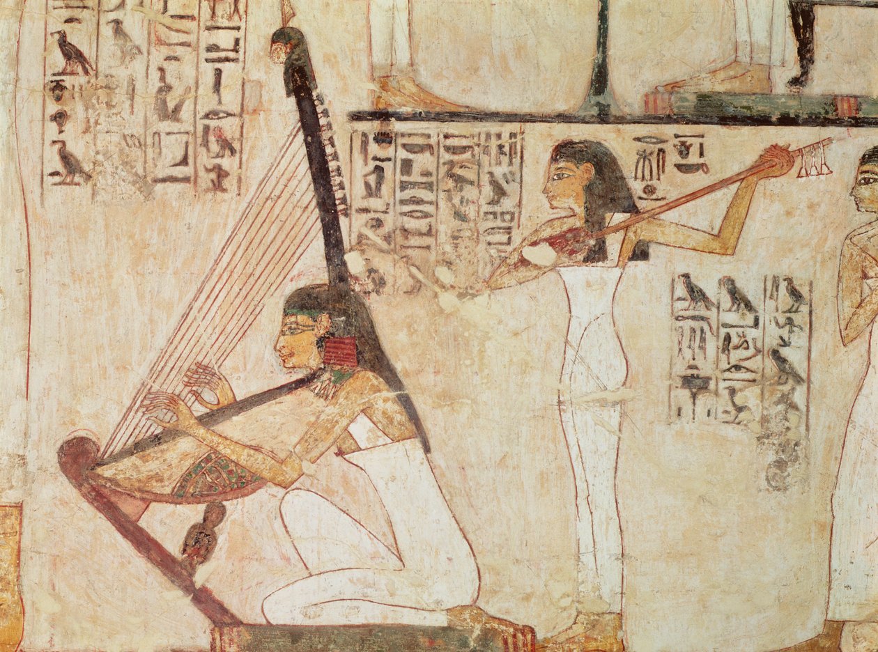 To musikere, fra graven til Rekhmire, New Kingdom (veggmaleri) av Egyptian 18th Dynasty