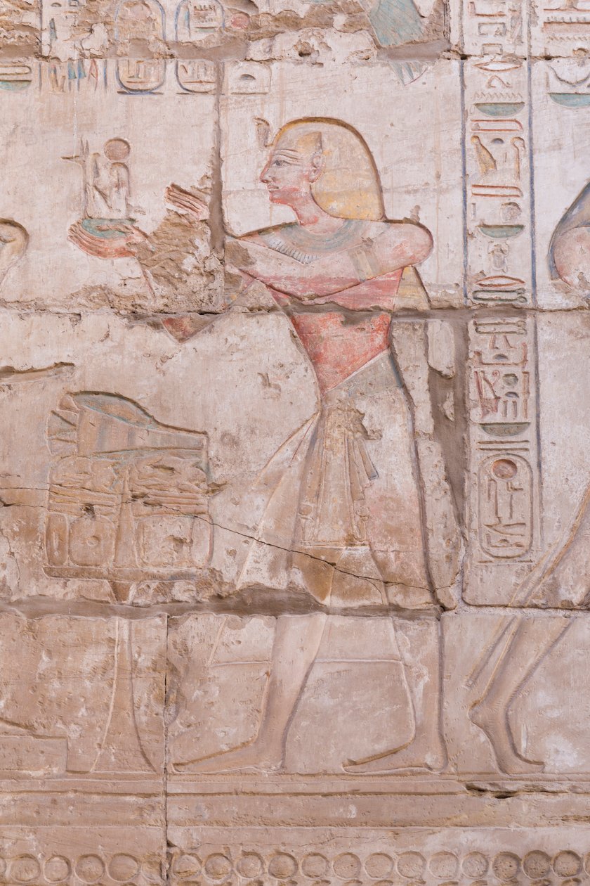 Veggrelieffer, stor hypostilhall, Karnak tempelkompleks, Luxor, Egypt av Egyptian 18th Dynasty