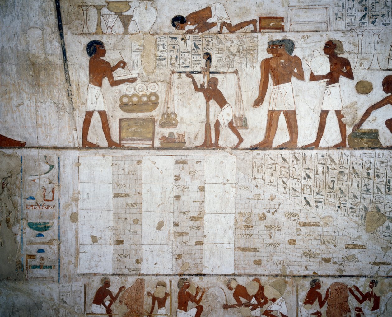 Veier gull og sølv, detaljer fra fresker i Tomb of Rekhmire, Sheikh Abd el Qurnah Necropolis, Luxor, Theben (Unescos verdensarvliste av Egyptian 18th Dynasty