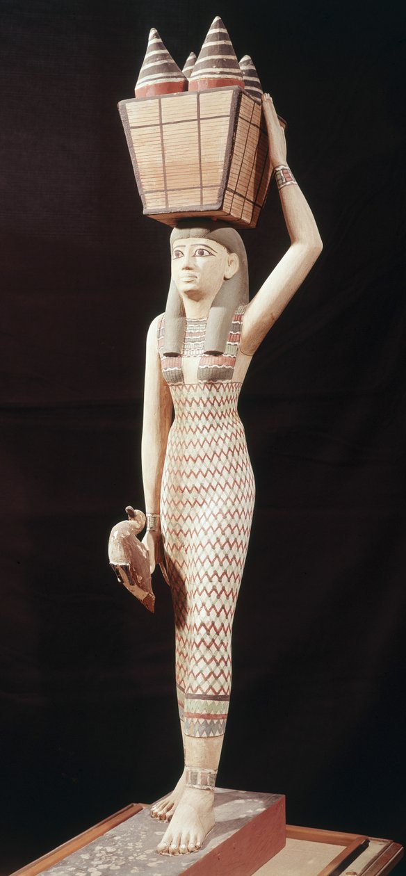 Kvinne som bærer ofringer, New Kingdom (malt tre) av Egyptian 18th Dynasty