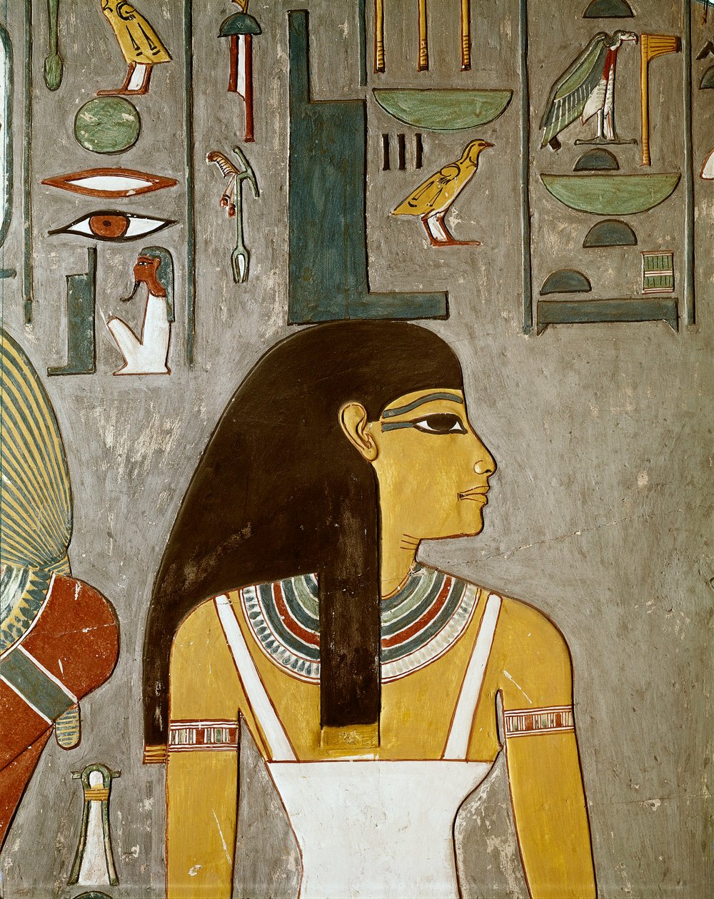 detalj av freskomaleri som viser Isis, egypt, Louxor (XVIII-dynastiet, Thutmose III av Egyptian 18th Dynasty