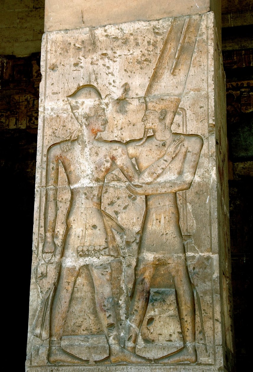 Gammel egyptisk kunst: Lavt relieff på søylen i templet til Sethi I (Sety eller Seti I av Egyptian 19th Dynasty