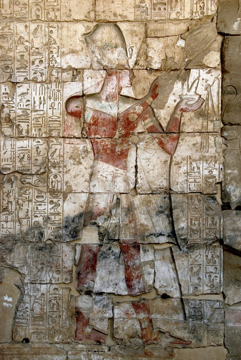 Gammel egyptisk kunst: Lavrelieff på søylen til tempelet til Seti I (Stay eller Seti I av Egyptian 19th Dynasty