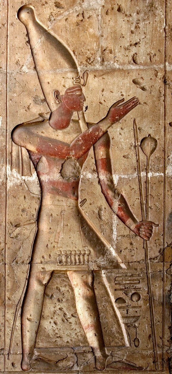 Gammel egyptisk kunst: Lavt relieff på en søyle i tempelet til Seti I (Stay eller Seti I av Egyptian 19th Dynasty