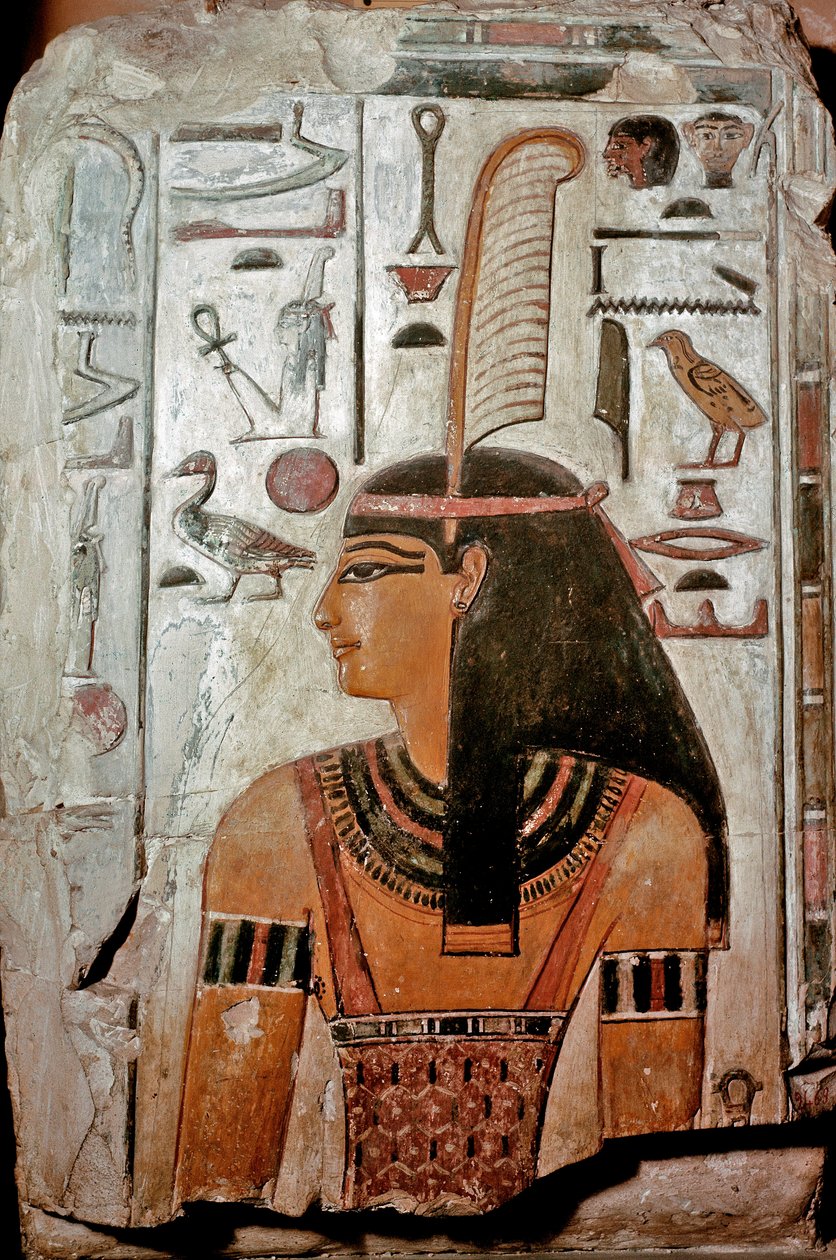 Art of Egypt: Tomb of Sethi I (KV 17). Maat, gudinnen for sannhet og rettferdighet og hieroglyfer av Egyptian 19th Dynasty