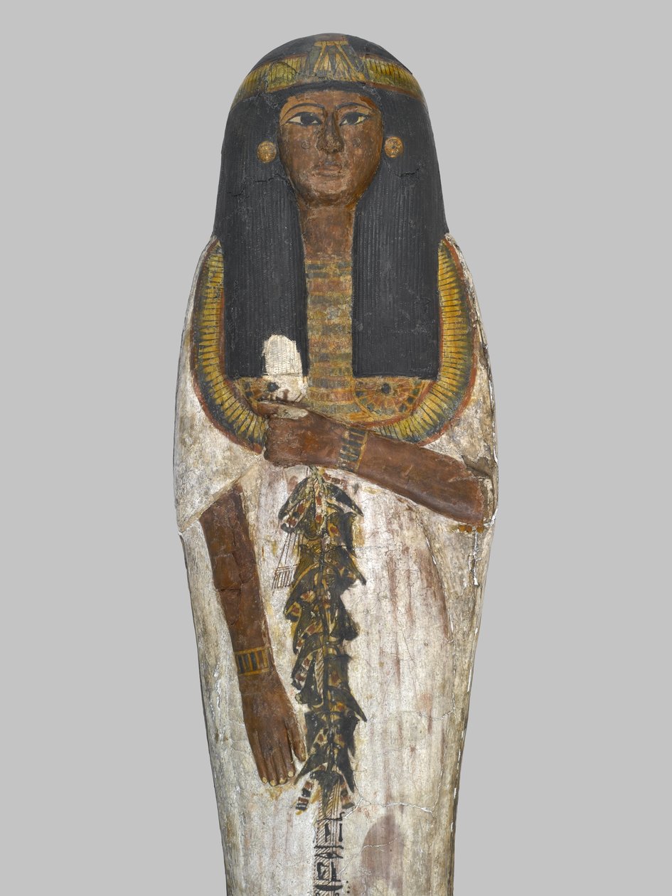 Kiste til fruen av huset, Weretwahset, reinskrevet for Bensuipet, funnet i Theben, New Kingdom, ca. 1292-1190 f.Kr. (malt tre) (detalj av 293508) av Egyptian 19th Dynasty