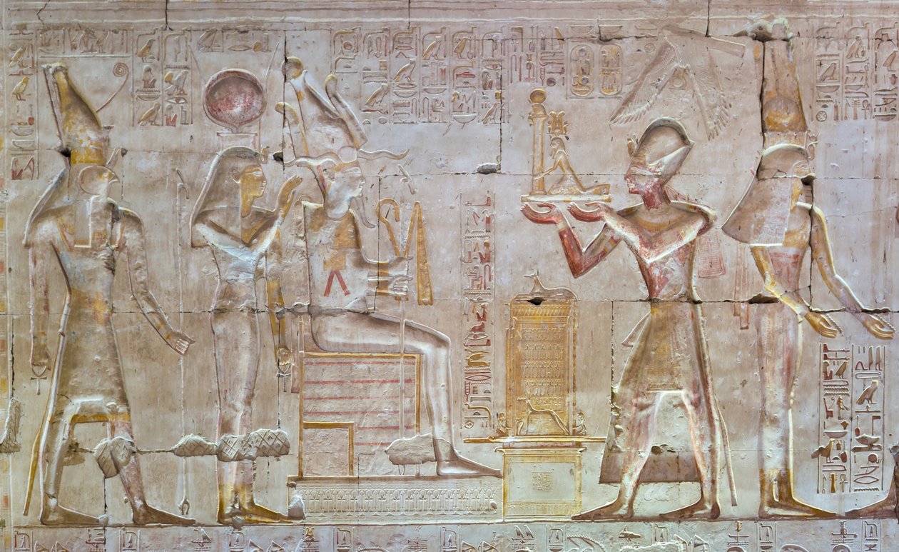 Farget relieff, tempelet til Seti I, Abydos, Egypt av Egyptian 19th Dynasty
