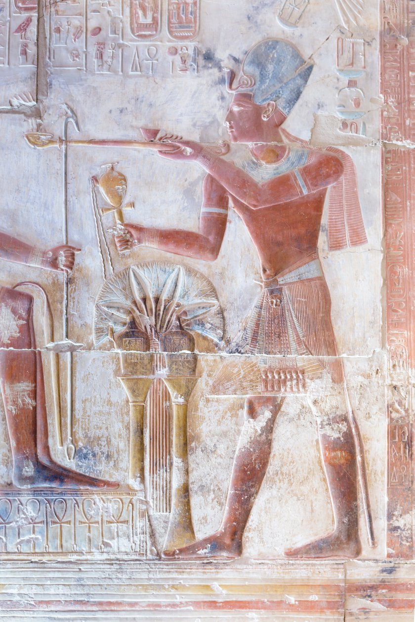 Farget relieff, tempelet til Seti I, Abydos, Egypt av Egyptian 19th Dynasty