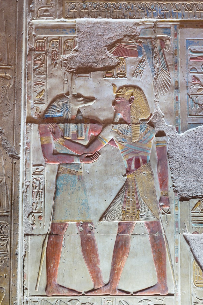 Farget relieff, tempelet til Seti I, Abydos, Egypt av Egyptian 19th Dynasty