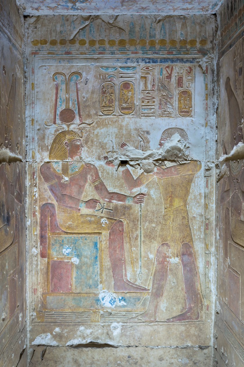 Farget relieff, tempelet til Seti I, Abydos, Egypt av Egyptian 19th Dynasty