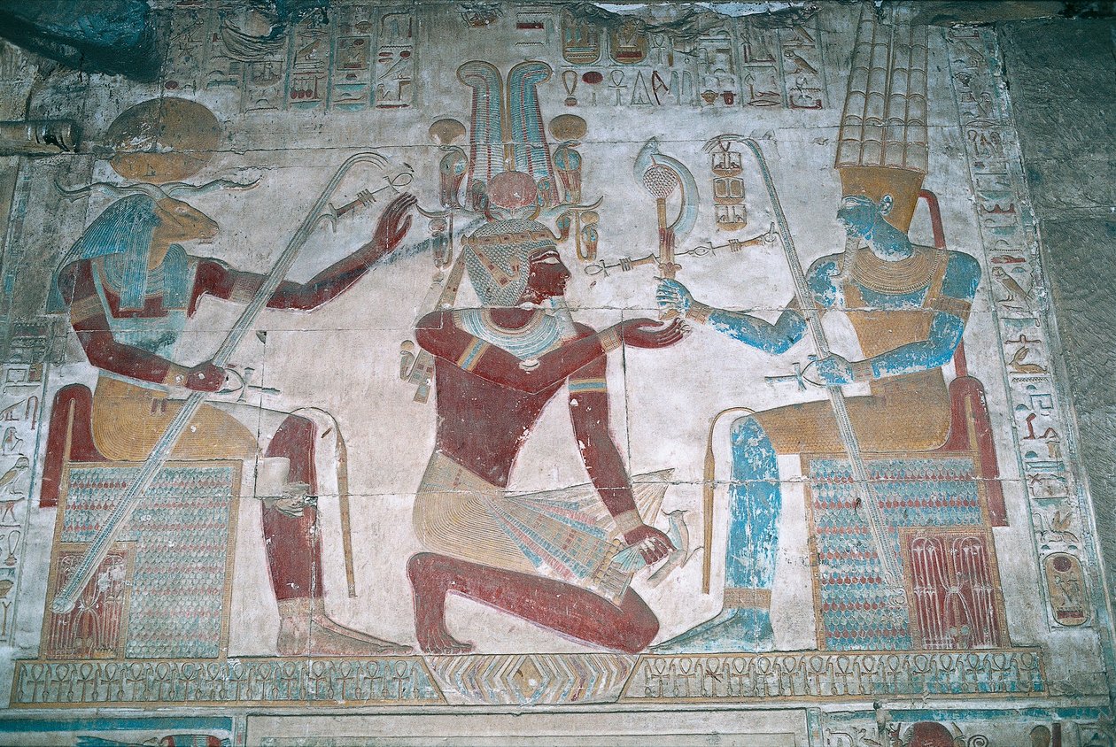 Egypt, Abydos, tempelet til farao Seti I, Osiris kapell, malt relieff av Egyptian 19th Dynasty