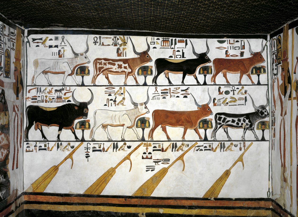Egypt, Theben, Luxor, Dronningenes dal, Nefertaris grav, vedlegg til forkammer, veggmalerier, Illustrert dødebok, kapittel 89 av Egyptian 19th Dynasty