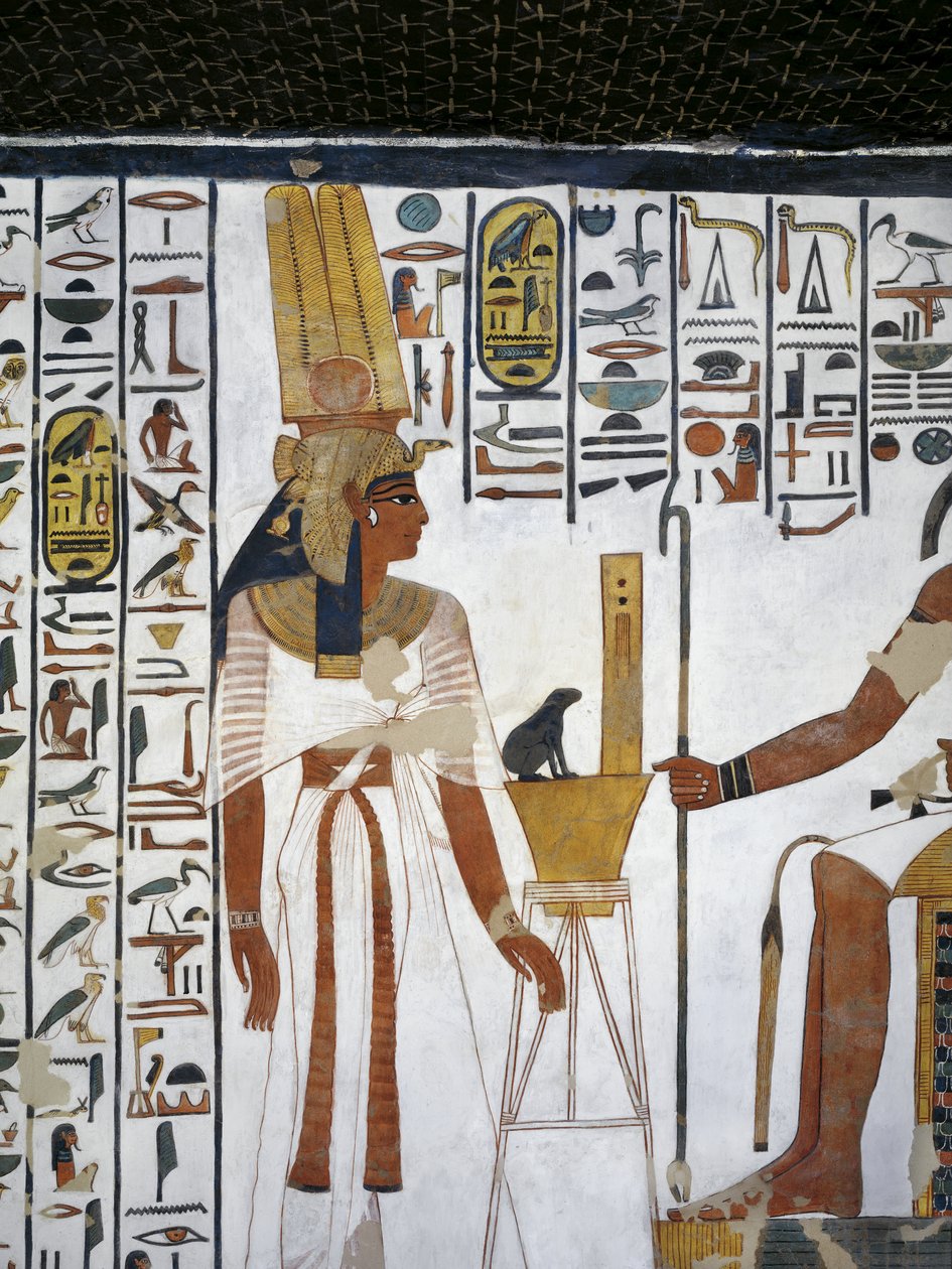 Egypt, Theben, Luxor, Dronningenes dal, Nefertaris grav, vedlegg til forkammer, veggmalerier, dronning før den guddommelige skriver Thoth av Egyptian 19th Dynasty