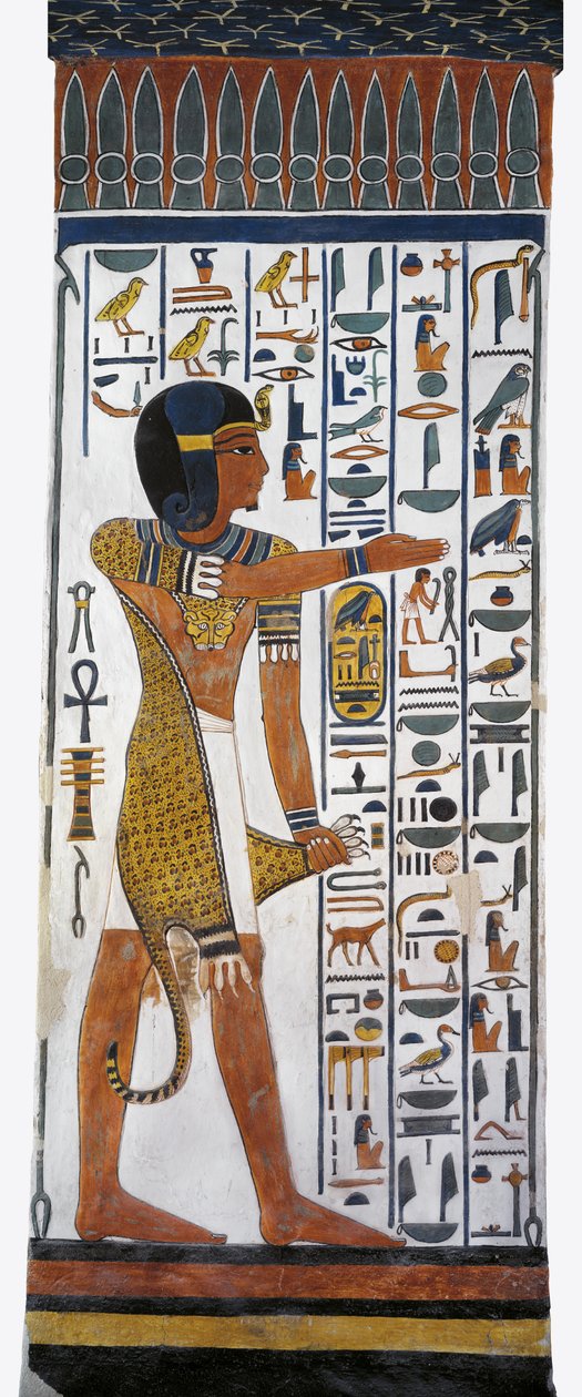 Egypt, Theben, Luxor, Queens Valley, Tomb of Nefertari, veggmaleri av gud Horus i gravkammer fra 19. dynasti av Egyptian 19th Dynasty