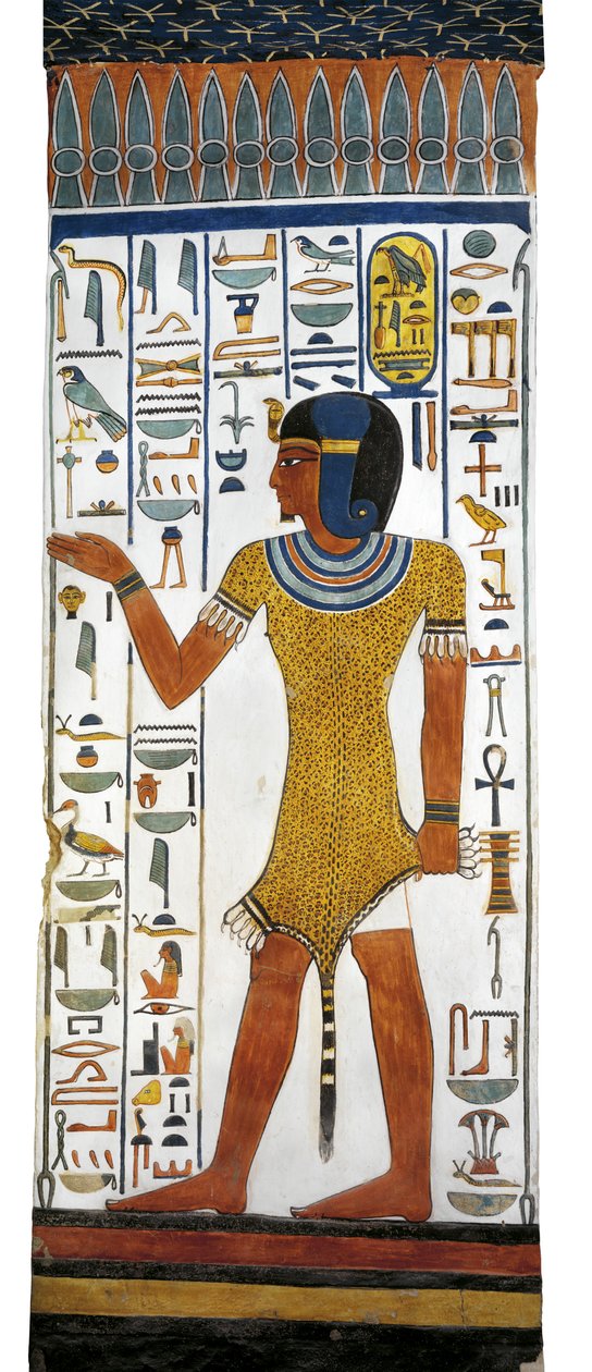 Egypt, Theben, Luxor, Queens Valley, Tomb of Nefertari, veggmaleri på søyle i gravkammer fra 19. dynasti av Egyptian 19th Dynasty