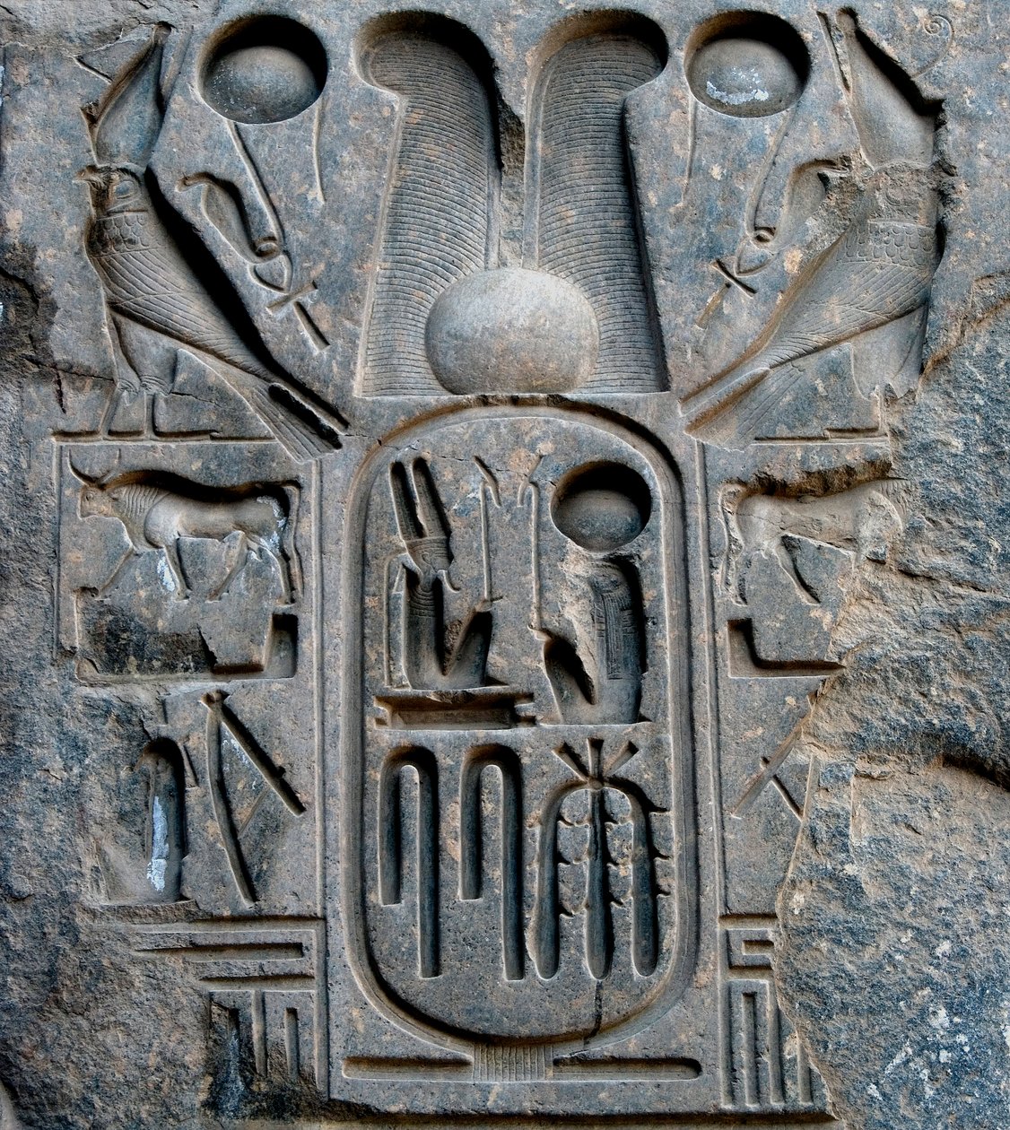 Egyptisk antikvitet: detalj av patronen til farao Ramses II (1292-1186 f.Kr.). Tempel i Luxor. Østbredden (Theben), Egypt av Egyptian 19th Dynasty