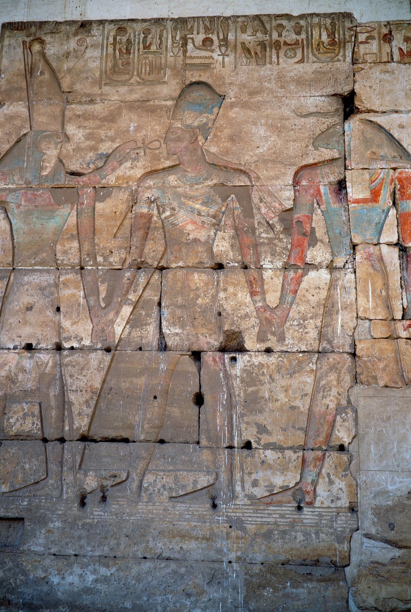 Egyptisk antikvitet: detalj av de lave relieffene til tempelet til Sethi I i Abydos av Egyptian 19th Dynasty