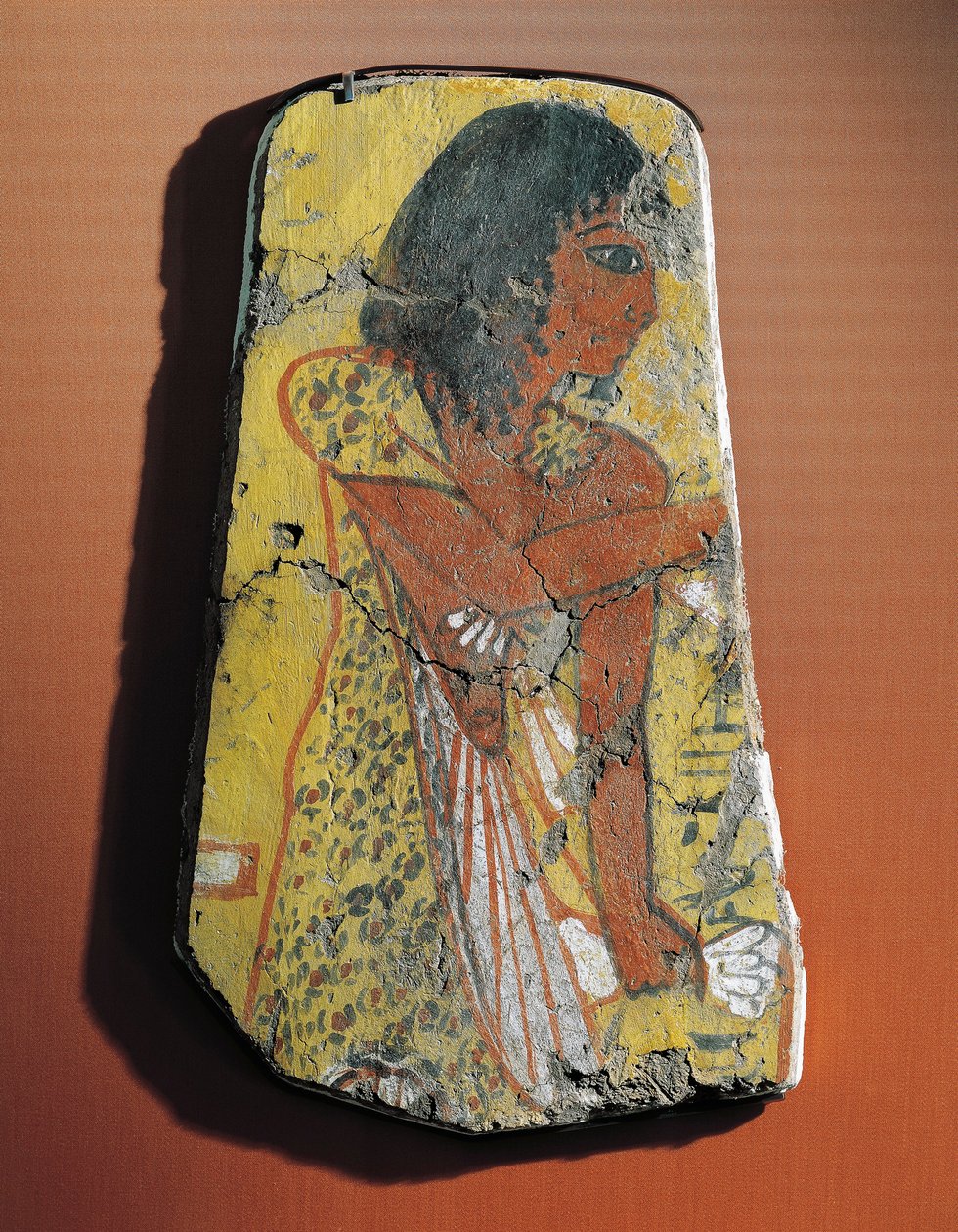 Fragment av et maleri på sitrontre som viser en prest under en begravelsesseremoni fra Egypt, Deir el-Medina av Egyptian 19th Dynasty
