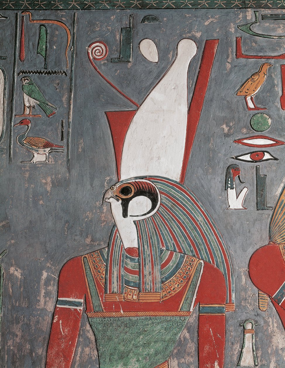 Horus iført dobbel krone, Horemhebs grav, Kongenes dal, Louxor, antikkens Theben (bilde) av Egyptian 19th Dynasty