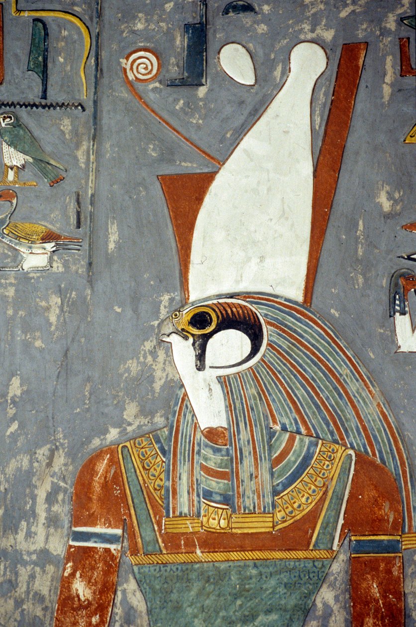 Horus iført dobbel krone, Horemhebs grav, Kongenes dal, Louxor, antikkens Theben (bilde) av Egyptian 19th Dynasty