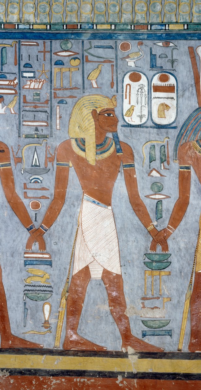 Mannsfigur, detalj fra fresker i gravkammeret til Ramesses I's grav, Kongenes dal, Luxor, Theben (Unescos verdensarvliste av Egyptian 19th Dynasty