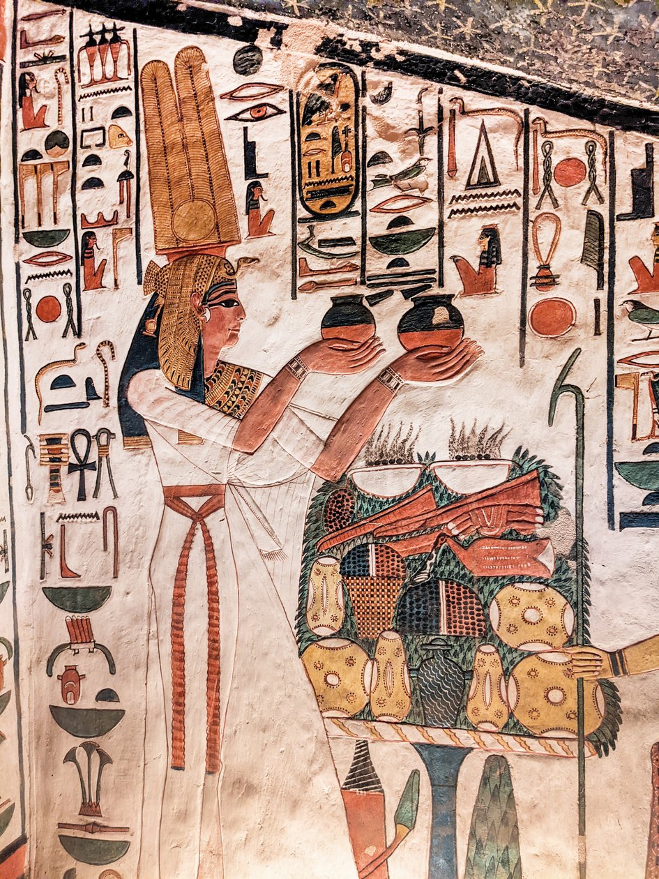 Nefertari gir et tilbud, fra graven til Nefertari (veggmaleri) av Egyptian 19th Dynasty