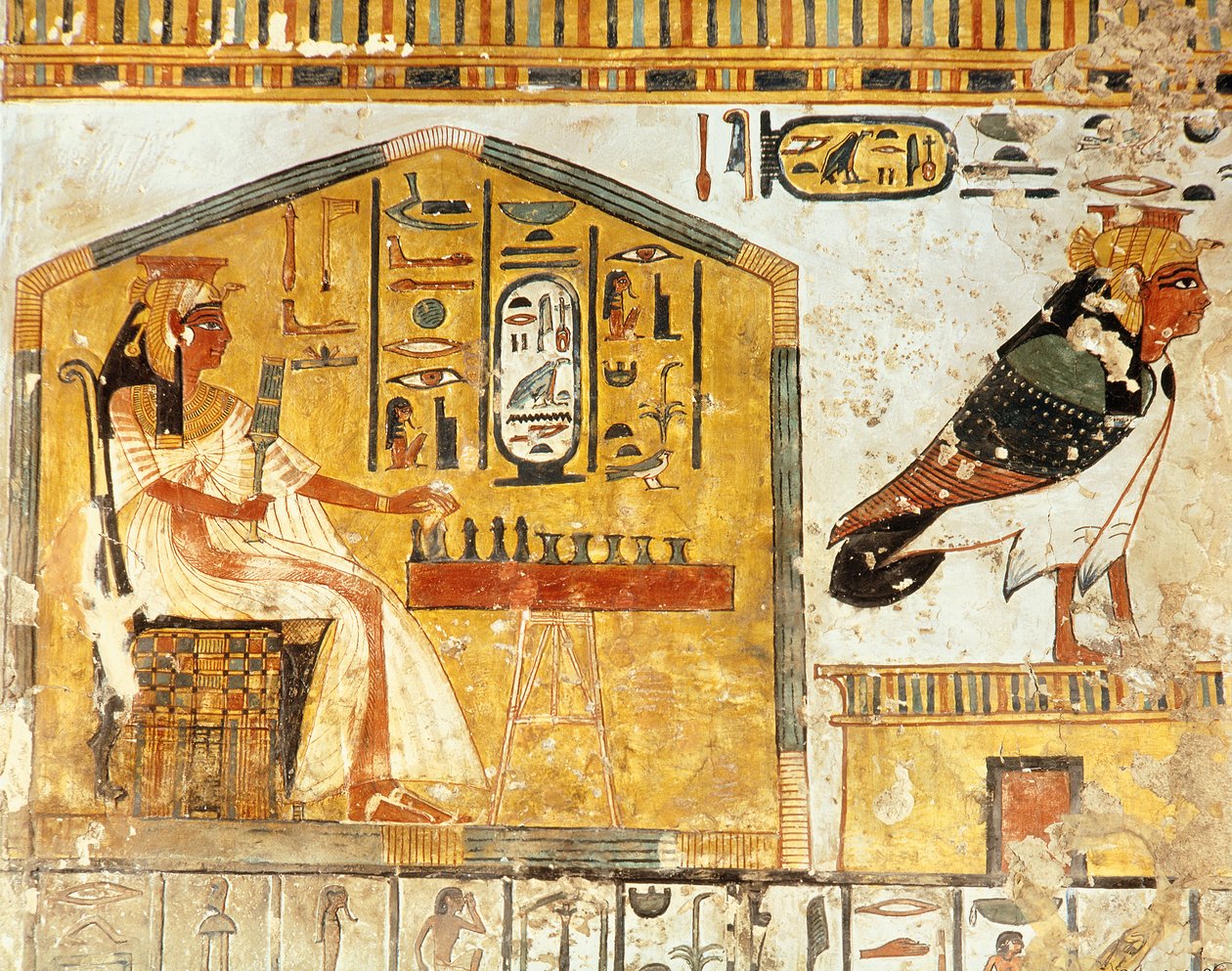 Nefertari spiller senet, detalj av et veggmaleri fra graven til dronning Nefertari, New Kingdom av Egyptian 19th Dynasty
