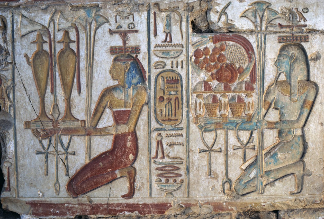 Tilbyr scene, relieff, Temple of Ramses II, Abydos, Egypt, egyptisk sivilisasjon, New Kingdom, Dynasty XIX (bilde) av Egyptian 19th Dynasty