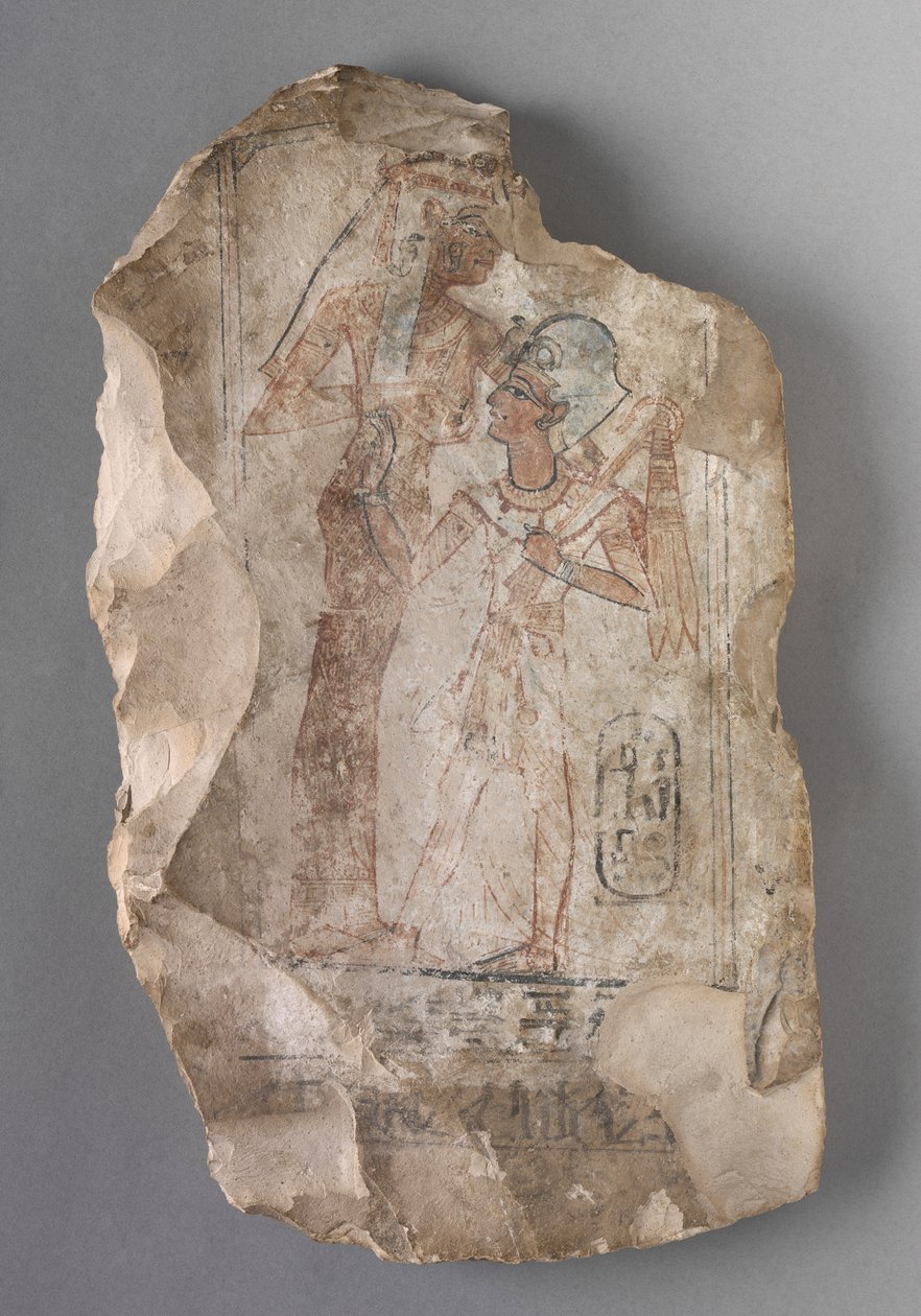 Ostracon: Ramesses II died av en gudinne, ca. 1279-1213 f.Kr. av Egyptian 19th Dynasty