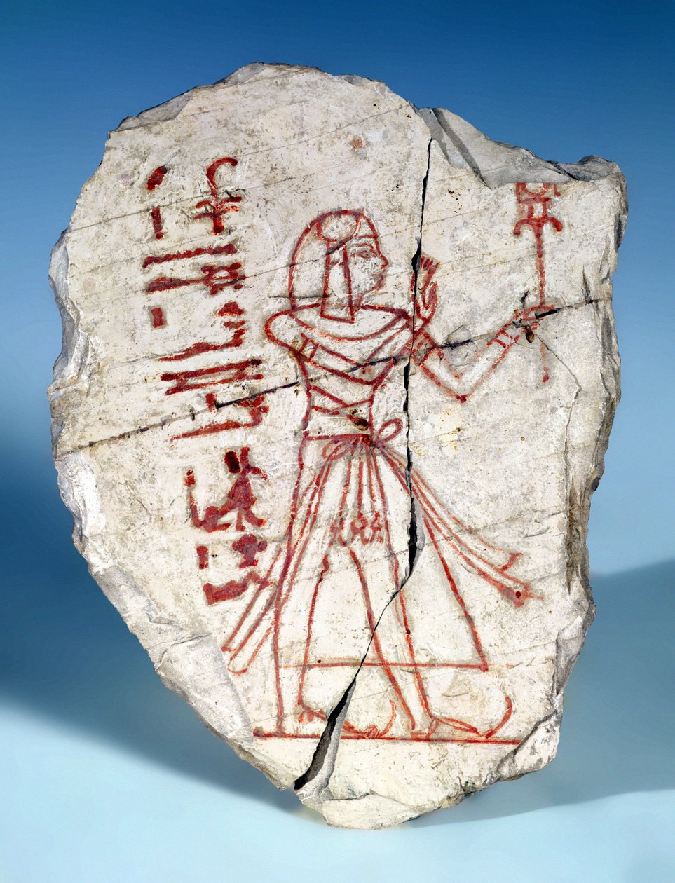 Ostrakon med en mannsfigur, fra Deir El-Medina (malt kalkstein) av Egyptian 19th Dynasty
