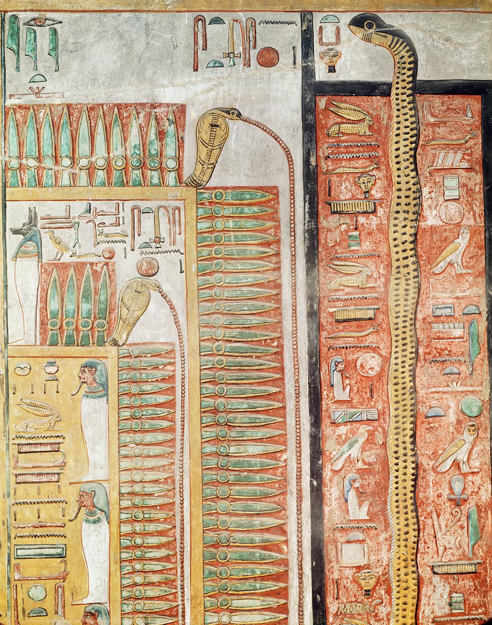 Relieff som viser stien som de døde må krysse til livet etter døden, fra graven til Seti I (ca. 1294-1279 f.Kr.) New Kingdom (malt kalkstein) av Egyptian 19th Dynasty