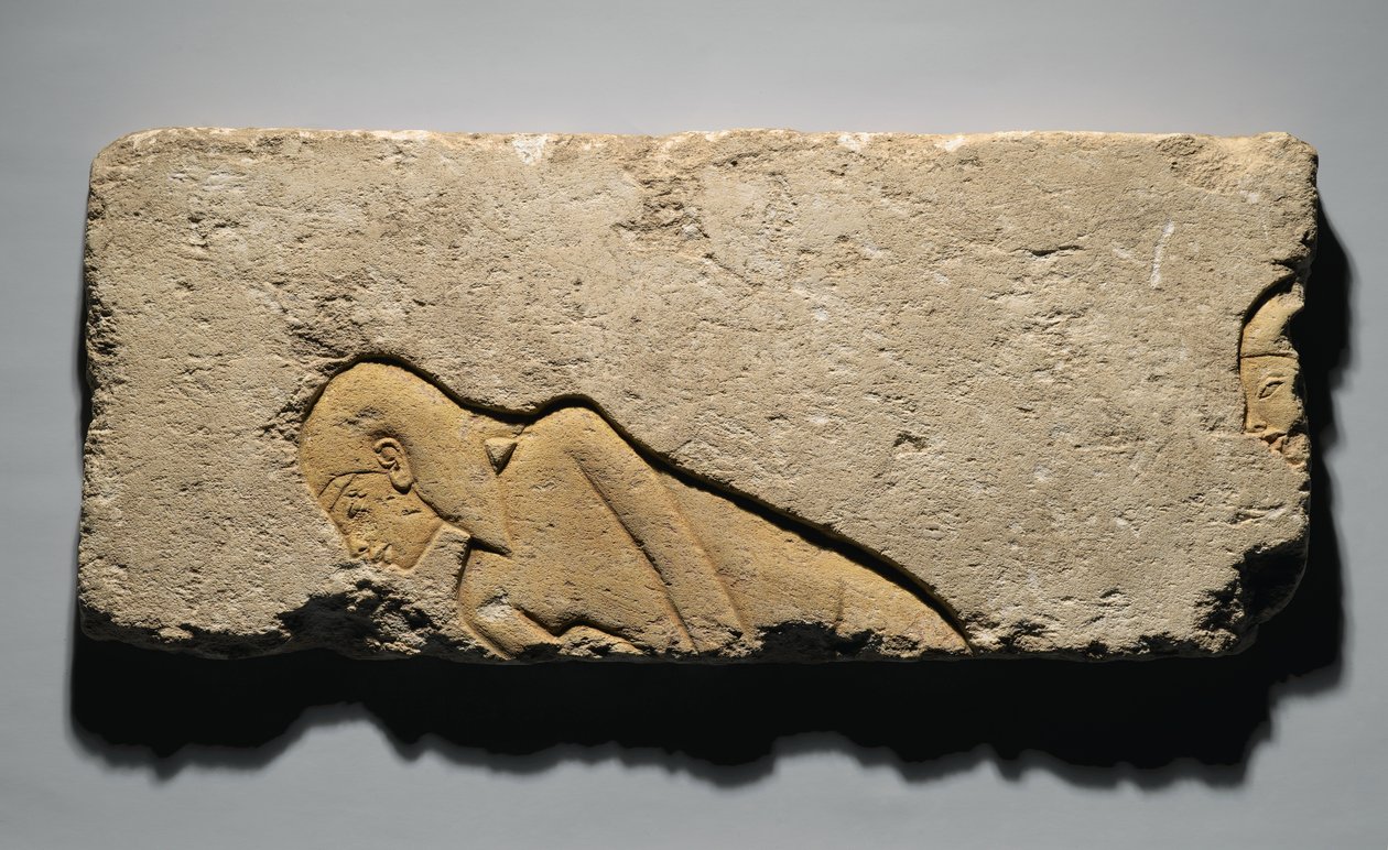 Relieff som viser to menn som bukker, fra Tell el-Amarna, New Kingdom, ca. 1352-1336 f.Kr. (kalkstein) av Egyptian 19th Dynasty