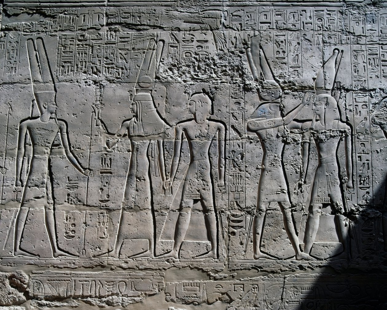 Scener med tilbud til guder, relieff, innvendige vegger i Great Hypostyle Hall, Karnak tempelkompleks (Unescos verdensarvliste av Egyptian 19th Dynasty